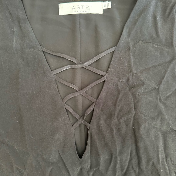 ASTR the Label Lace-Up Bell Sleeve Shift Black Mini Dress - Picture 7 of 8